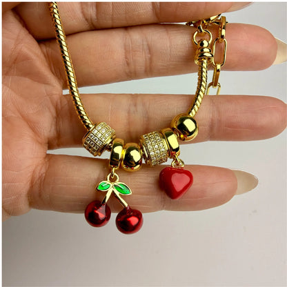 Pulsera Dijes Cerezas y Corazón