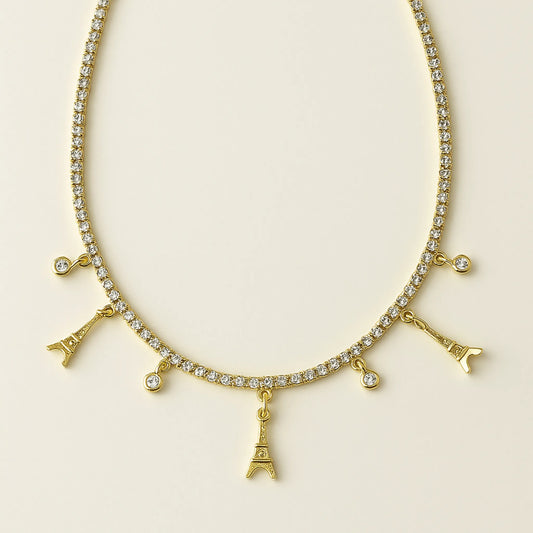 Collar Paris con dijes Torre Eiffel y Circonitas
