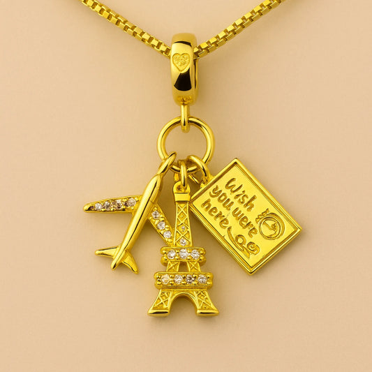 Collar Charm Eiffel, Avión y Postal