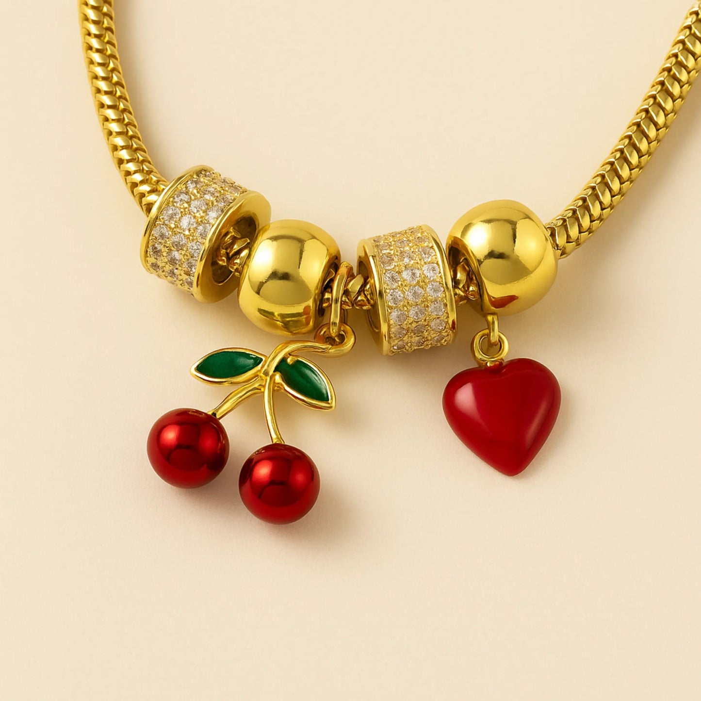 Pulsera Dijes Cerezas y Corazón